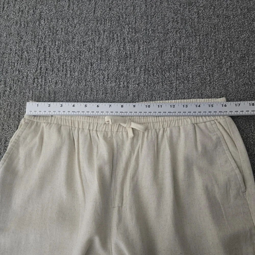 YoungLA L Linen Blend Pants Cream Drawstring Relaxed Straight Leg YLA Mens